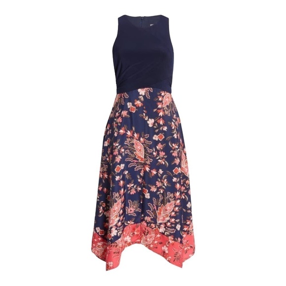 Vince Camuto Mixed Media Handkerchief Hem Midi Dress NWT - Picture 10 of 11